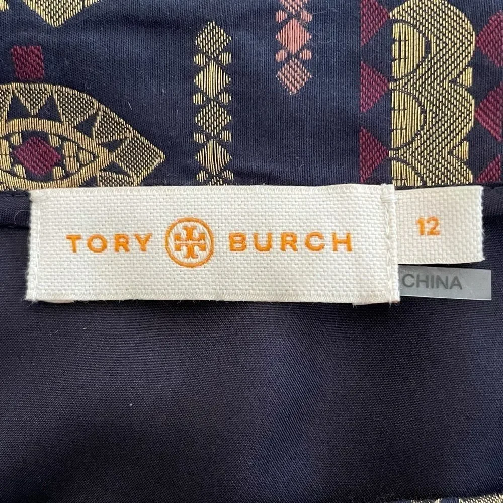 Tory Burch Long Sleeve Jacquard Top Blue Size 12